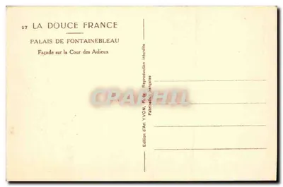 Palácio de Fontainebleau — Fachada sobre a Cour des Adieux — Edição Artística YVON, França — Verso