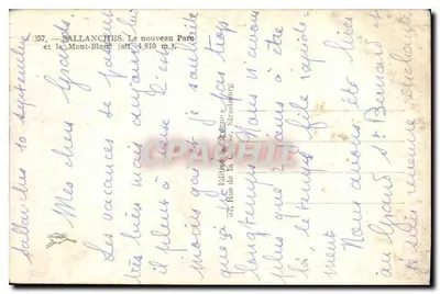 Sallanches — O novo Parque e o Mont-Blanc (alt. 4.810 m.) — Editor: Rue de la Cour, Strasbourg — Verso