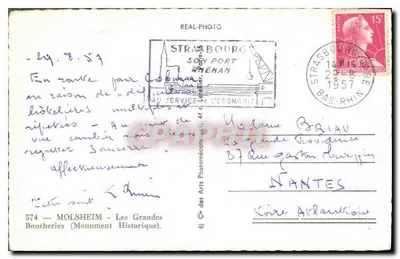 Bilhete postal antigo Molsheim As Grandes Carneirarias Patrimônio Histórico — Verso