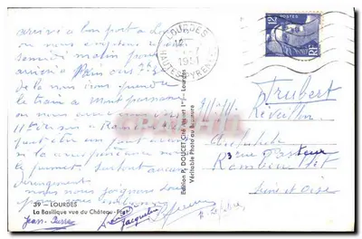 Lourdes — Uitzicht op het Kasteel — Uitgave P. Doucet, n°39 — Achterkant
