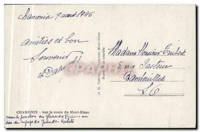 Chamonix — Wielka łąka lodowców Bordinos naprzeciwko schronu Grands-Mulets — Cl. G. Tairras — Rewers