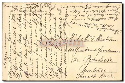Ogólny widok Rouen (Seine-Inférieure) — Katedra — Wydawca: A. V. P. (nr 121) — Rewers