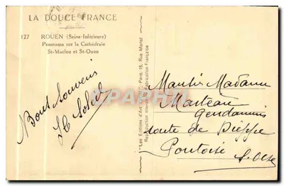 Rouen — panorama katedry St-Maclou i St-Ouen — Les Éditions d'Art Wyon, Paryż — Rewers