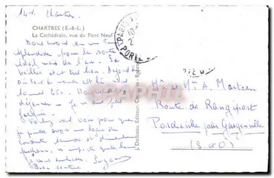 Chartres (E.&-L.) — Widok katedry z mostu Nowego — J. Dolbeau, Wydawca, Skrót — Rewers