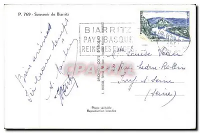 Biarritz — paysages côtiers et phare — éditeur Lariolle, n° P. 769 — Verso