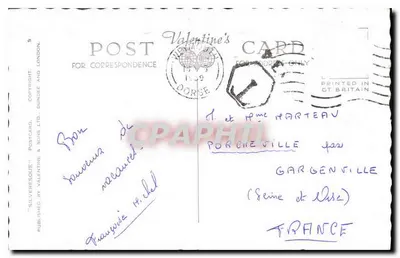 Bilhete postal antigo Greenhill gardens The Esplanade and Beach Portland and Sandfoot castle The Harbour the Esplanade — Verso