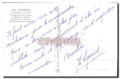 Lourdes — Widok na bazylikę i rzekę Gave — Wydawnictwo A. DOUCET — Rewers