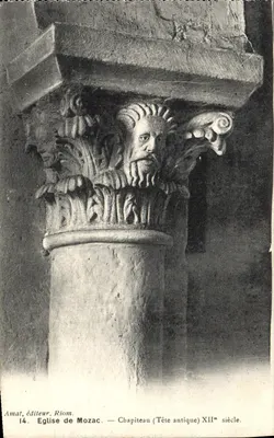 Igreja de Mozac — Capitel (Cabeça antiga) Século XII — Amat, editor, Riom