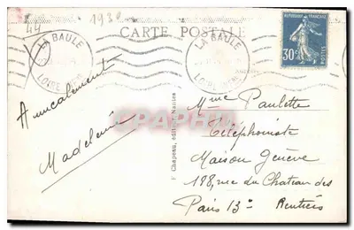 LA BAULE-sur-MER (Loire-Inf.) — Paseo del Casino, hacia el Poullguen — F. Chapeau, editor — Reverso