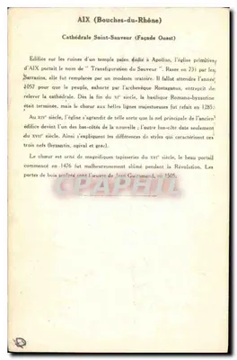 Aix (Bouches-du-Rhône) — Katedra Świętego Zbawiciela (Façada Zachodnia) — Kolekcja Kolarsine i Solution Pautauborge, 3. seria — Rewers