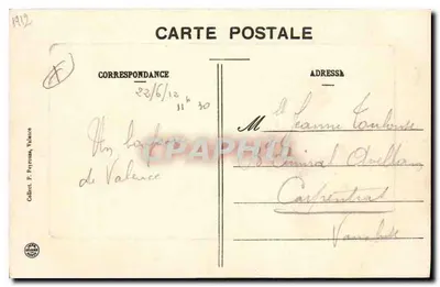 Valence - Pomnik Émile Augier — wydawca P. Peyrouze, numer serii nie widoczny — Rewers