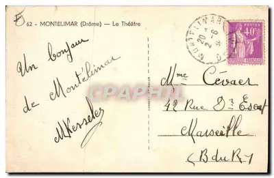 Montélimar — Le Théâtre — Éditeur Combier & Macon, n° 62 — Rewers