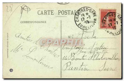 Chartres — Collage van toeristische uitzichten — Ch. Faucault, uitgave Oroux — Achterkant