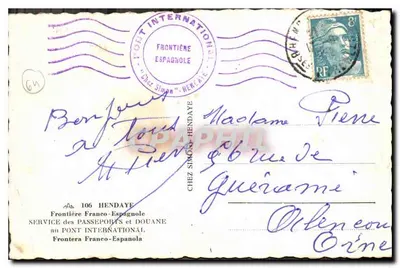 Pont international Franco-Espagnole — passage à guichet à Hendaye — éditeur 'Chez Simon' et n° 106 — Verso