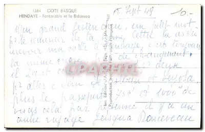 Hendaye - Fontarable i rzeka Bidassoa — widok na rzekę z jachtu — wydawca 'Les Éditions de l'Art Français' nr 1384 — Rewers