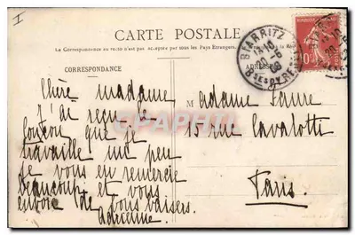 Biarritz Pittoresca — Puesta de Sol sobre el Rocher de la Vierge — N° 7 — Edición A. Simons — Reverso