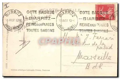 Widok z Biarritz — Série D.1 — Artystyczna edycja Labouche Frères, Toulouse — Rewers