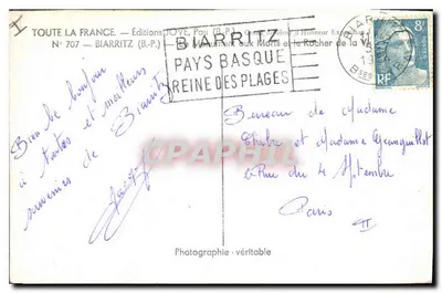 Biarritz — Monumento aos Mortos e o Rocher de la Vierge — Éditions JOVE, Pau (B.P.) N° 707 — Verso