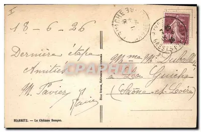 Biarritz — O Castelo Basco — Bloco de Festas, Editores Bordeaux — Verso