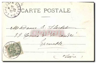 Mar de Glaciares y Hotel du Montanvert — Alt. 1909 m. — Channaux Frères & Cie, Ginebra, n° 708 — Reverso