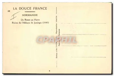 Ruiny Abbatii Jumièges — Normandia — Wydawnictwo Art YVON, Paryż — Rewers