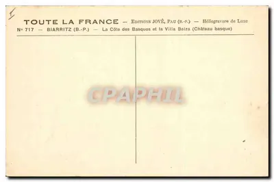 Biarritz — La Côte des Basques e la Villa Belza (Castello basco) — Edizioni Jové, Pau — Verso