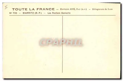 Les Rochers Gamaritz — Biarritz (B.-P.) — Edições JOVÉ, Pau (B.-P.) — N° 733 — Verso