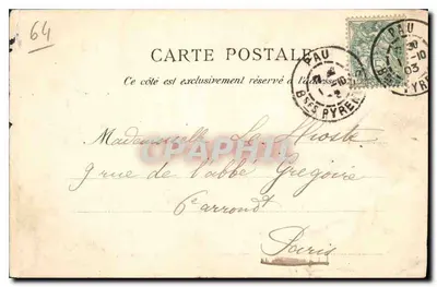 Pau — Hôtel Ganlon et Église de Saint-Martin — D.T. Edit. Lourdes — Verso