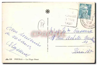 Fouras — Plaża Zachodnia — wydawca 'L'Art des Art' Paryż — Rewers