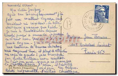 Les Rochers d'Angoulins — widok plaży i zamek — wydawca nie widoczny — Rewers
