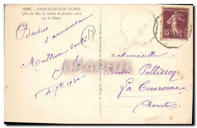 Châtelaillon-Plage — Efeitos do Roz de Maré de Janeiro de 1924 — R. Bergevin, editor, La Rochelle — Verso