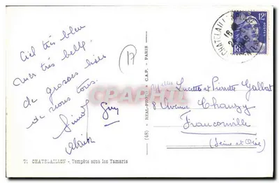 Châtelailhon — Tempestade sob os Tamarizes — C.A.P. « REAL-PHOTO » — Verso