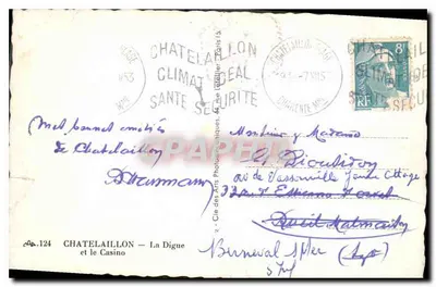 Châtelallion — A Digue e o Casino — Cie des Arts Photographiques, n°124 — Verso