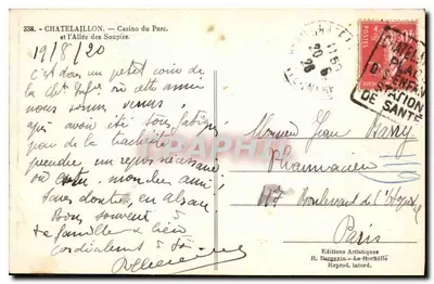 Châtelailly — Kasyno w Parku i Aleja Przeciągów — Wydawnictwo Artystyczne R. Bargevin - La Rochelle — Rewers