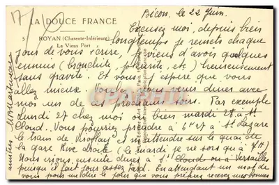 Stary Port w Royan — Charente-Inférieure — Wydawca La Douce France, n°5 — Rewers