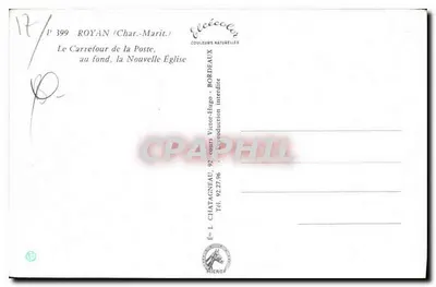 Royan — Przecinek pocztowy, kościoł w tle — Wydawca L. Chatagneau, n° 399 — Rewers