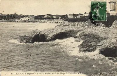 Royan (Côte d'Argent) — Vue des Rochers et de la Plage de Pontaillac — éditeur BR, n° 42