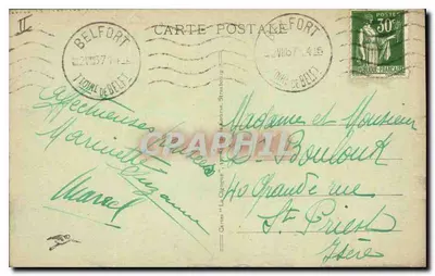 Belfort - Place d'Armes - Igreja de São Cristóvão, ao longe o Castelo e o Leão — Verso