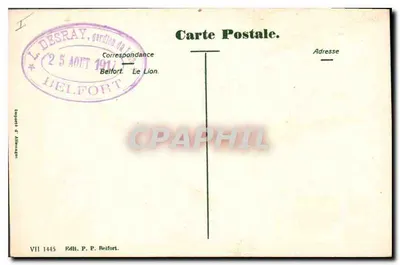 O Leão de Belfort — Monumento aos Defensores de Belfort 1870-71 — Editor P. P. Belfort, n° VII 1445 — Verso