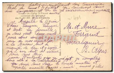 Interior da Igreja de São Vicente de Tinténiac — Ed. J. George, n° 409 — Verso