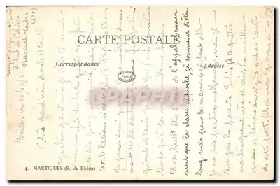 Martigues (B. du Rhône) — puerto de pesca con barcos y redes — Tarjeta postal n°4 — Reverso