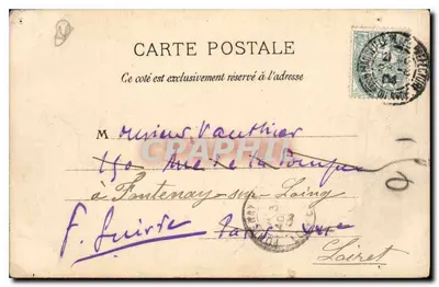 Bilhete postal antigo Arles entrada das Arenas Mireille por Frederic Mistral — Verso