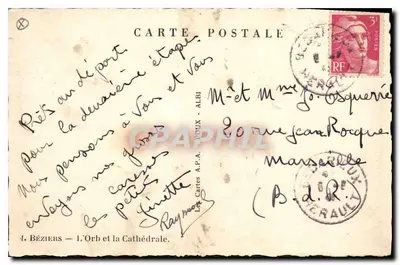 Béziers — O Rio Orb e a Catedral — As Cartas A.P.A. POUX - ALBI — Verso