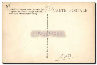 Arles — Fachada da Catedral de São Trofimé — editor J. de Blanc, n°13 — Verso