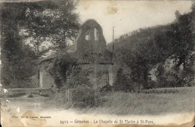 Bilhete postal antigo Gemenos a capela de São Martinho em Saint Pons