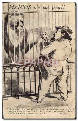 Bilhete postal antigo Marius n'a pas peur Lion