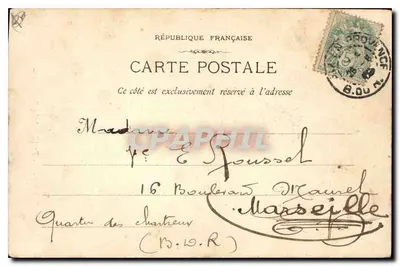 Aix-en-Provence — Fuente de los 4 Delfines — Editor E. Jaussaud, n°8 — Reverso