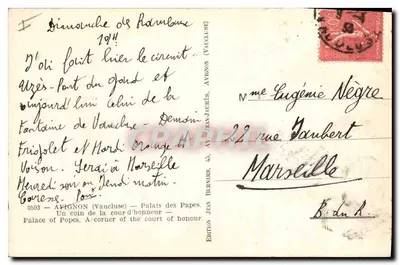 Palácio dos Papas — Um canto da praça de honra — Edição Jean Bernard, Avignon — Verso