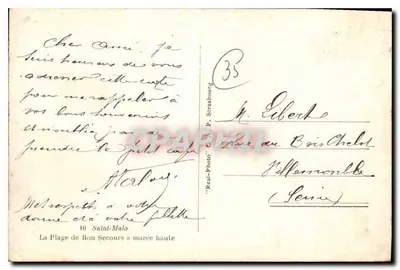 Plage de Bon Secours — Saint-Malo — 'Real-Photo' C. P. Strasbourg — Verso