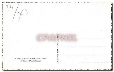 Béziers — Praça Jean-Jaurès e Estátua de Paul Riquet — Les Cartes APA — POUX — Verso